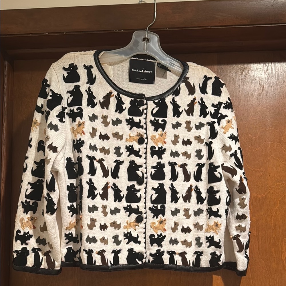 Michael Simon Women's Black, White, and Brown Dog  Cardigan